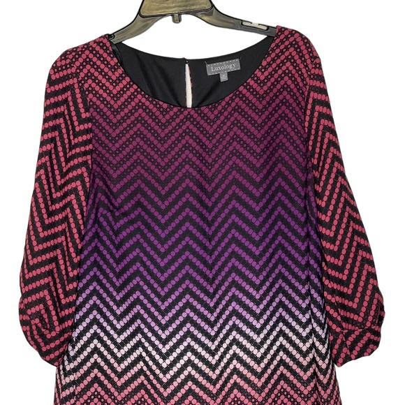 Luxology Dress Size 10 Multi Color Chevron‎ Striped Womens Lined Polyester - Picture 2 of 8